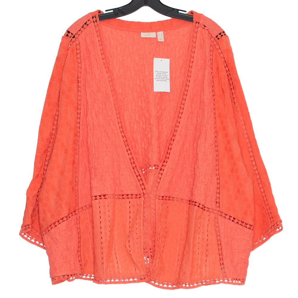 NWT LOGO Lori Goldstein Boho Lace Cardigan Coral 3/4 Sleeve Plus Size 3X Spring